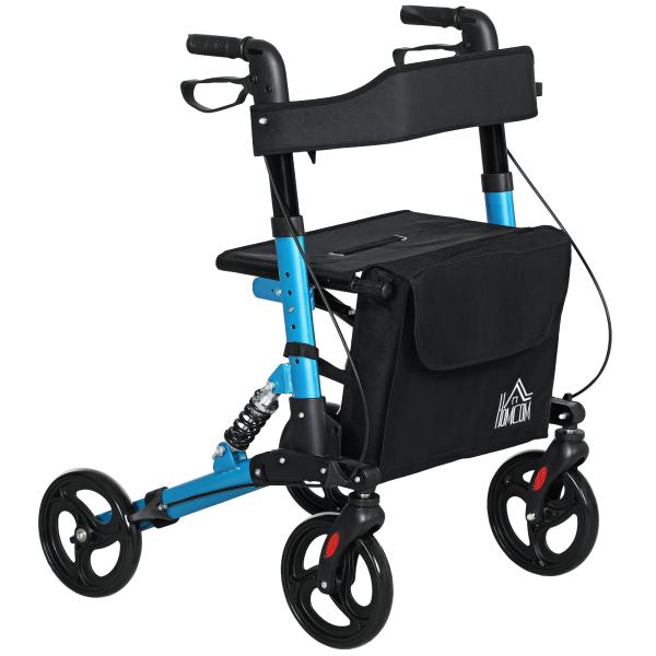 Andarilho Idosos Dobrável de Alumínio com Altura Ajustável Travão e Bolsa de Transporte 66x65x80 - 93 cm Preto e Azul