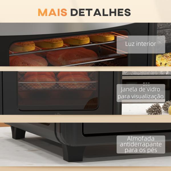 Mini Forno Elétrico 30L 1600W Mini Forno de Convecção com 7 Modos Temporizador e Temperatura Ajustável 43x39x39 cm Preto