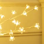 Árvore Cerejeira com 120 Luzes LED IP44 Banco Quente com Luz Ajustável em 3 Modos 21x21x150 cm Branco