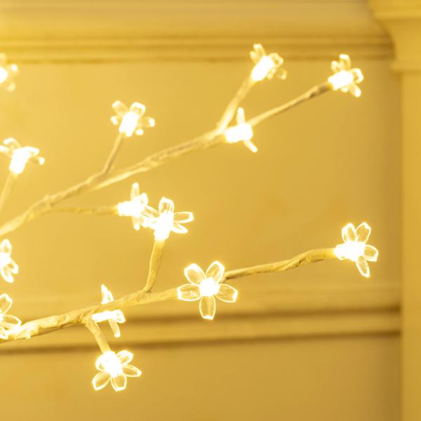 Árvore Cerejeira com 120 Luzes LED IP44 Banco Quente com Luz Ajustável em 3 Modos 21x21x150 cm Branco