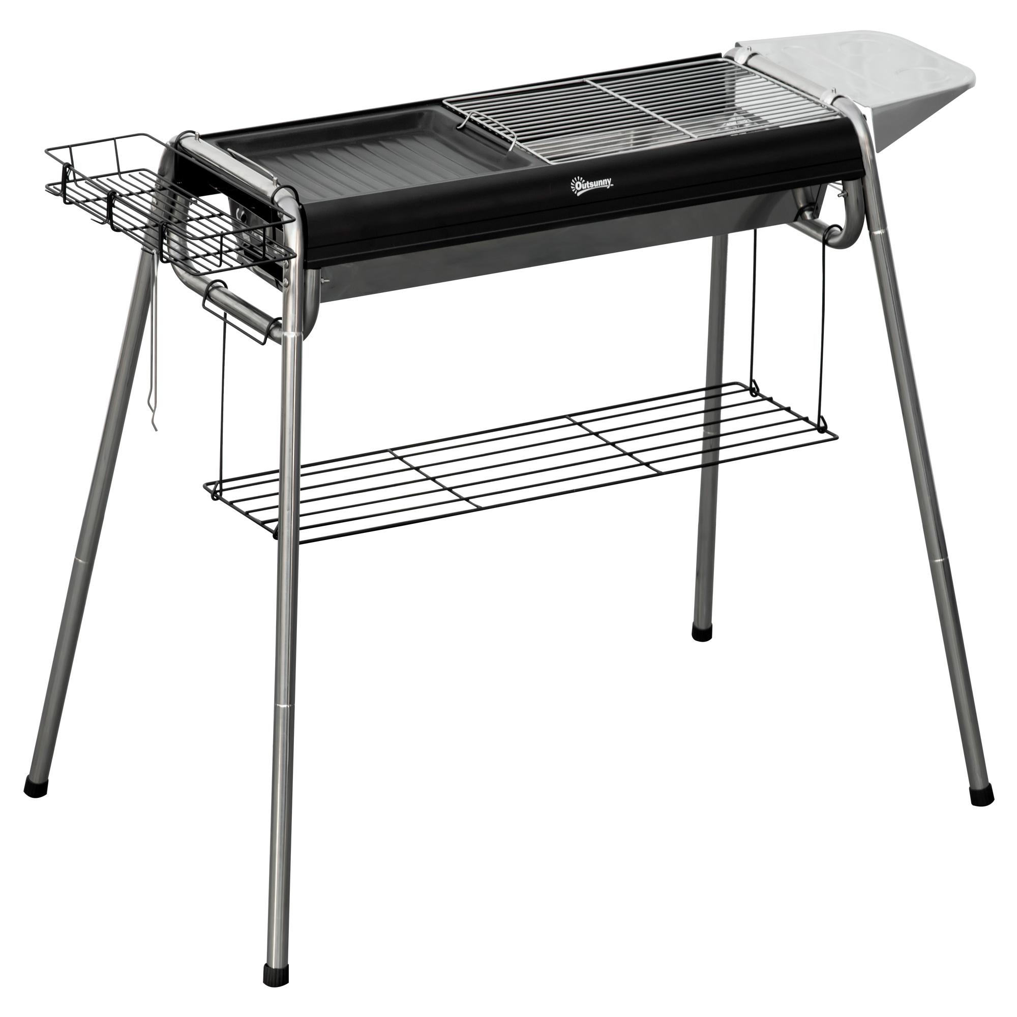 Barbecue a Carvão Portátil com Grelha de Aço Inoxidável Prateleira para Temperos e Prateleira de Armazenamento 96x61x72 cm Preto