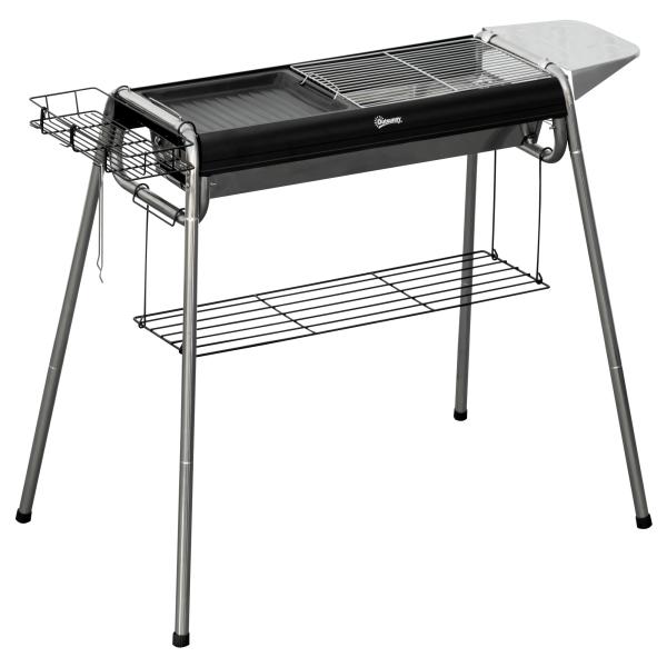 Barbecue a Carvão Portátil com Grelha de Aço Inoxidável Prateleira para Temperos e Prateleira de Armazenamento 96x61x72 cm Preto