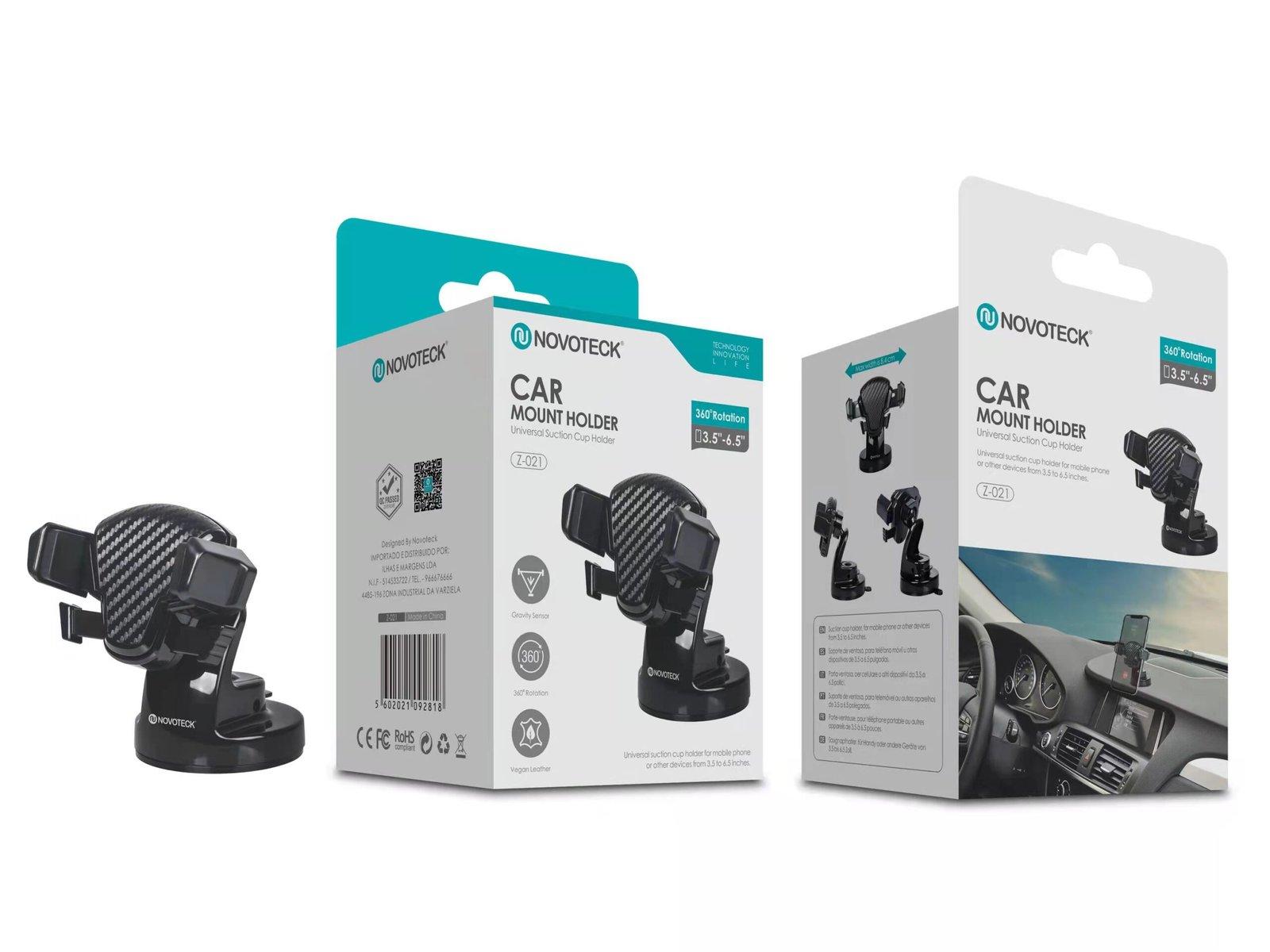 Suporte Universal para Carro Z-021 - Ventosa Forte, Rotação 360°, Compatível com 3.5''-6.5''