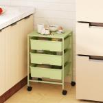 Carrinho Auxiliar com Rodas Carrinho de Cozinha de 3 Níveis com 3 Cestos e Estrutura de Aço 40,8x33,5x60,5 cm Verde