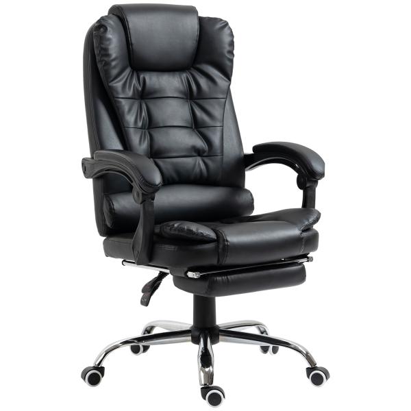 Cadeira de Escritório Reclinável Cadeira Executiva Giratória com Altura Ajustável Estofada em PU 64,5x69x109 - 117 cm Preto