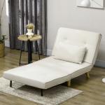 Poltrona 2 em 1 Sofá Cama Individual Dobrável com Encosto Ajustável e Almofada Carga 125 kg 90x78x79 cm Bege