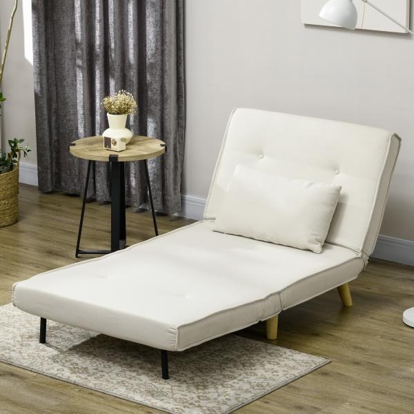Poltrona 2 em 1 Sofá Cama Individual Dobrável com Encosto Ajustável e Almofada Carga 125 kg 90x78x79 cm Bege