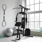 Máquina Multi Estação de Musculação Máquina de Musculação com Estribo para Pernas e Placas de Peso de 45kg para Treinamento Fitness em Casa Academia 148x108x207cm Preto