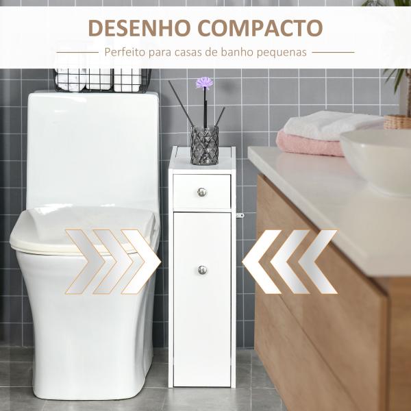 Armário Auxiliar de Casa de Banho Estreito com 2 Gavetas e Compartimento Superior com Tampa 17x48x58cm Branco