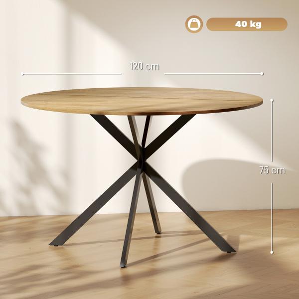 Mesa de Refeição Redonda para 4 Pessoas Mesa de Cozinha Industrial com Estrutura de Aço Ø120x75 cm Madeira