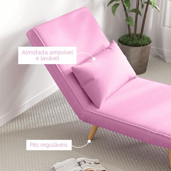 Sofá - Cama Individual Dobrável com Encosto Ajustável 5 Posições Cadeirão - Cama Estofado com Almofada 72x75x85 cm Rosa