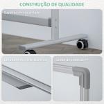 Quadro Magnético de Dupla Face 120x90 cm Quadro Branco Giratório com Suporte Ímanes Marcadores e Apagador Branco