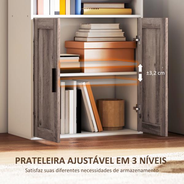 Estante para Livros Estreita Estante com Armário com Prateleira Ajustável 60x30x149,5 cm Branco e Castanho