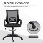 Cadeira de Escritório de Malha Giratória com Altura Ajustável Função Basculante e Apoio para os Braços 57x55x89 - 109 cm Preto