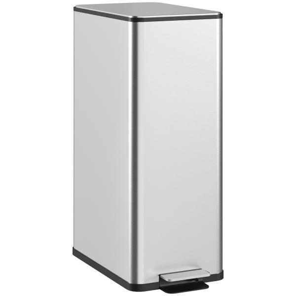 Caixote do Lixo de Cozinha 20 L em Aço Inoxidável com Tampa de Fecho Suave, Pedal e Balde Amovível, Prateado