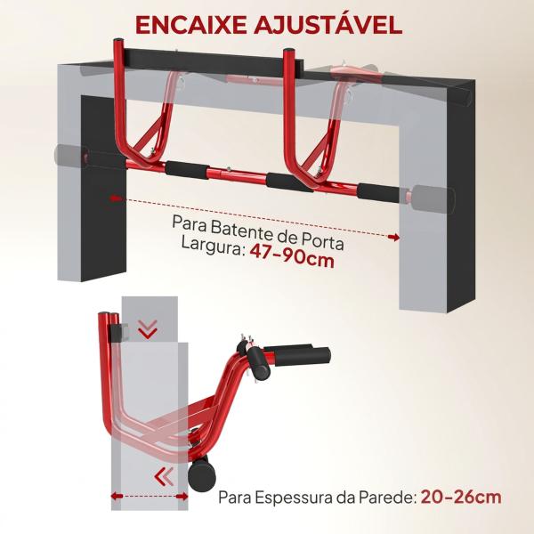 Barra de Elevação Multifuncional Barra de Elevação de Parede Carga 150 kg para Exercícios e Treino Vermelho e Preto