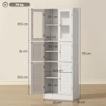 Armário de Casa de Banho Alto com Portas de Vidro Portas de Ripas e Prateleiras Ajustáveis 60x30x170 cm Branco