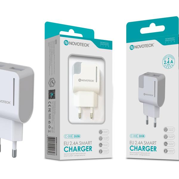 Carregador 2.4A 2 USB Branco Full Compatible C - 008