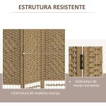 Biombo de 4 Painéis Dobrável Separador de Ambientes de Corda de Papel e Estrutura de Madeira 60x170 cm Natural