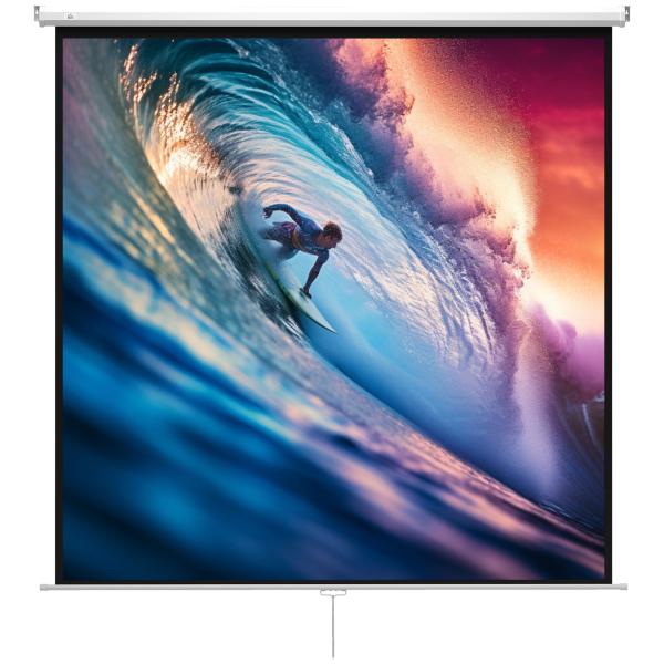 Tela de Projeção Manual 120 Polegadas Portátil Formato 1:1 para Interior e Exterior Cinema em Casa 207x207 cm Branco
