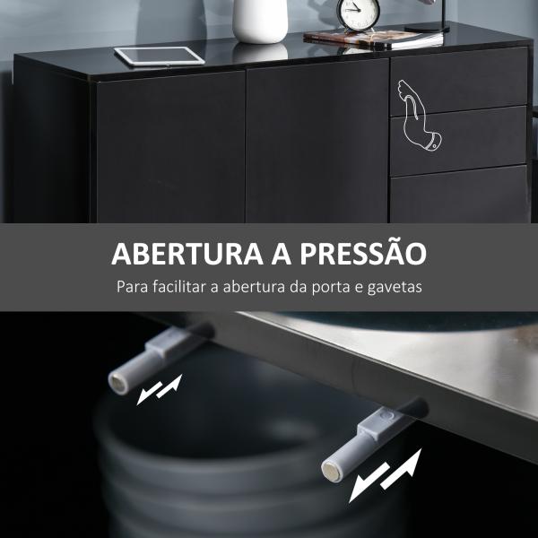 Aparador de Sala de Estar com 3 Portas 2 Gavetas e Prateleira Interior Ajustável Móvel Auxiliar de Armazenamento para Cozinha Dormitório Anti - Rolamento 117x36x74 cm Preto