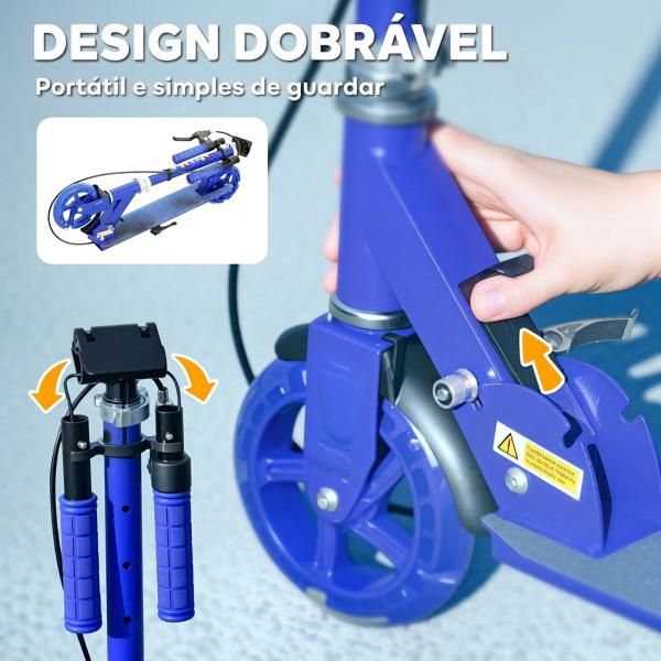 Trotinete Infantil Dobrável 3 - 8 Anos com 2 Rodas, Luzes, Guiador Ajustável em 4 Alturas e Travão Duplo, Azul