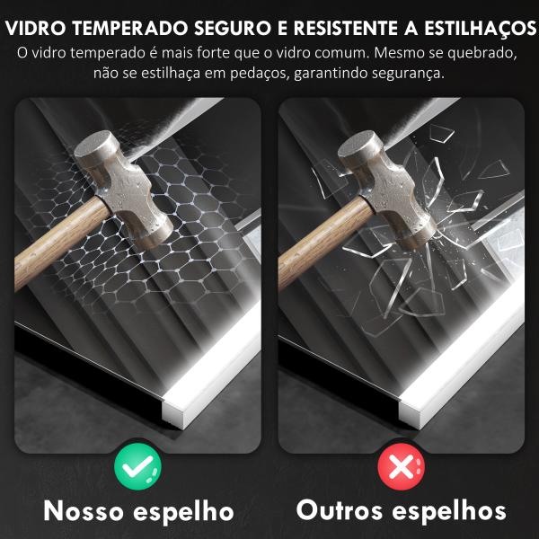 Espelho de Casa de Banho com Luz LED 70x50 cm 3 Cores de Luz Função Antiembaciamento Função de Memória IP44 Prata