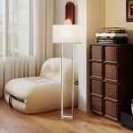 Candeeiro de Pé Moderno com Ecrã de Tecido Luz Noturna Interruptor de Pé e Base Metálica 45x15x150 cm Branco