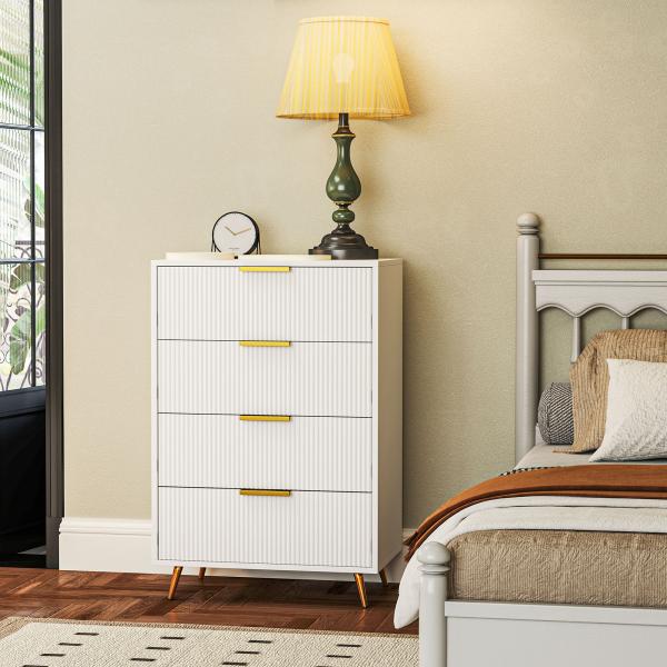Cómoda com 4 Gavetas Cómoda de Dormitório Moderna com Desenho Ondulado Anti - Tombo 60x40x90 cm Branco