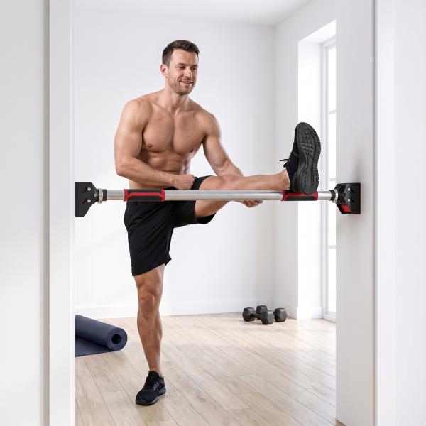 Barra de Elevação para Porta Ajustável de 95 cm a 123 cm Carga 200 kg para Exercícios e Treino Vermelho e Preto