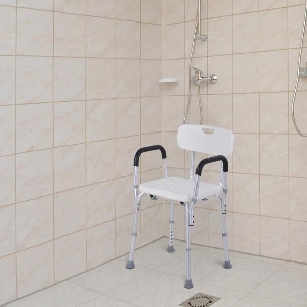 Cadeira para Duche Antiderrapante com Altura Ajustável em 6 Níveis Apoio para os Braços e Encosto 51,5x51,5x71 - 84 cm Branco