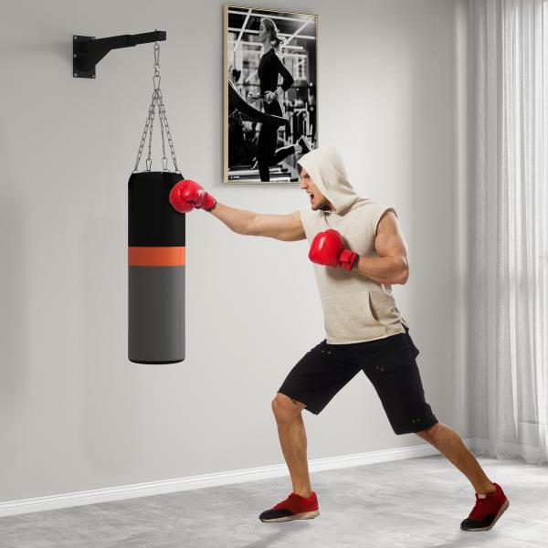 Suporte para Saco de Boxe de Parede com Distância Ajustável de 45 - 65 cm Gancho Giratório de 360° e Correntes Preto