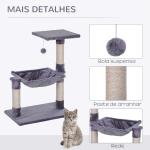 Árvore Arranhador para Gatos Torre para Gatos 50x36x70 cm com Rede Plataforma Poste de Sisal e Bola Suspensa Cinza