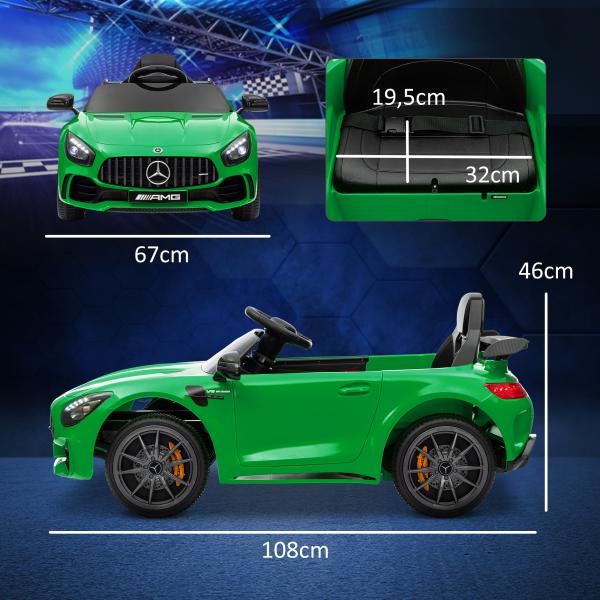 Carro Elétrico para Crianças Carro Mercedes - Benz AMG GTR com Bateria 12V Faróis Buzina e Música 108x67x46 cm Verde
