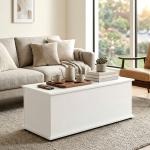 Baú de Armazenamento, Banco de Armazenamento com Dobradiça de Segurança, Estilo Moderno, para Entrada, Quarto, Sala de Estar, 100x40x40 cm, Branco