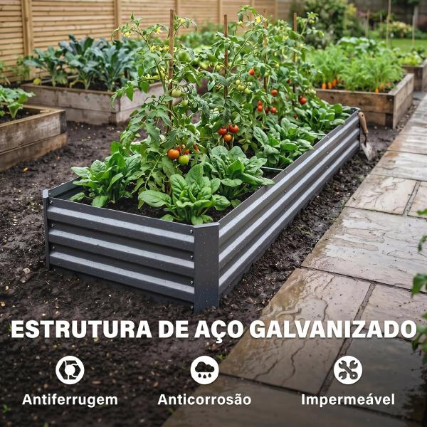Floreira Exterior Grande Retangular em Aço Galvanizadocom Base Aberta 240x60x30 cm Cinzento Escuro