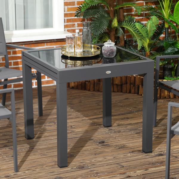 Mesa de Jardim Extensível de Alumínio com Bancada de Vidro Temperado 160x80x75 cm Preto