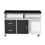 Móvel Auxiliar de Escritório Móvel Arquivador com Rodas Prateleiras Gaveta e Armário Multiuso com Grande Armazenamento 100x35x65cm Preto e Branco