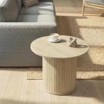 Mesa de Centro Redonda com Base de Coluna de Ripas para Sala de Estar ou Quarto Ø60x40 cm Madeira