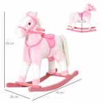 Cavalo Baloiço de Pelúcia para Crianças entre 3 - 6 Anos com Sons de Relincho 74x28x65 cm Rosa