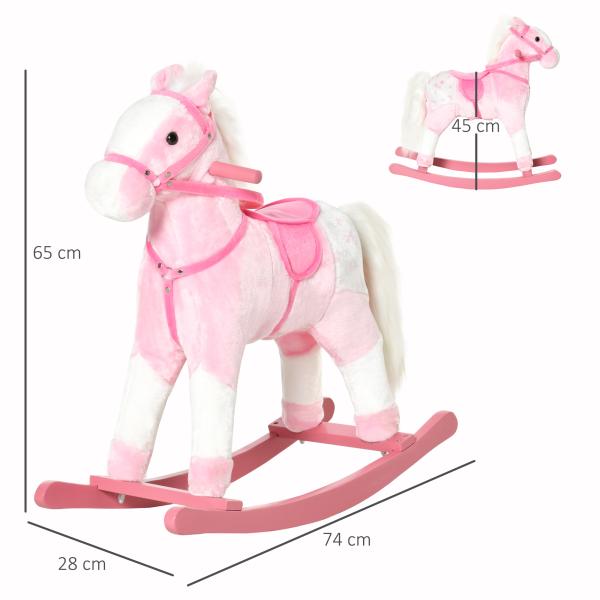Cavalo Baloiço de Pelúcia para Crianças entre 3 - 6 Anos com Sons de Relincho 74x28x65 cm Rosa