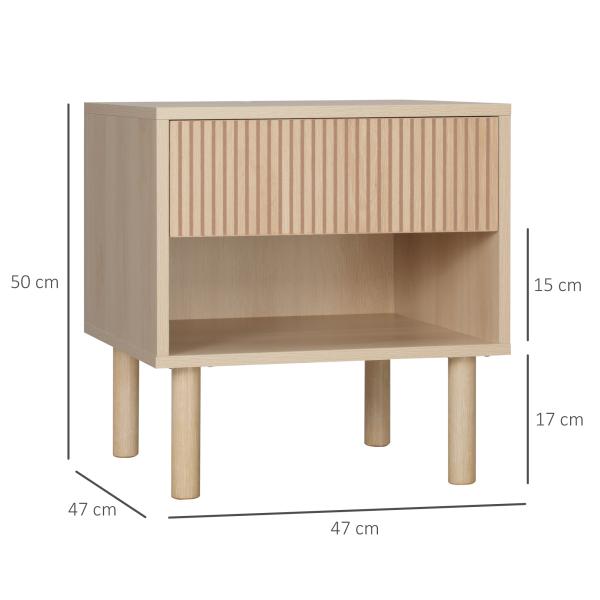Mesa de Cabeceira com Gaveta e Prateleira Aberta Estilo Moderno para Quarto 47x47x50 cm Madeira