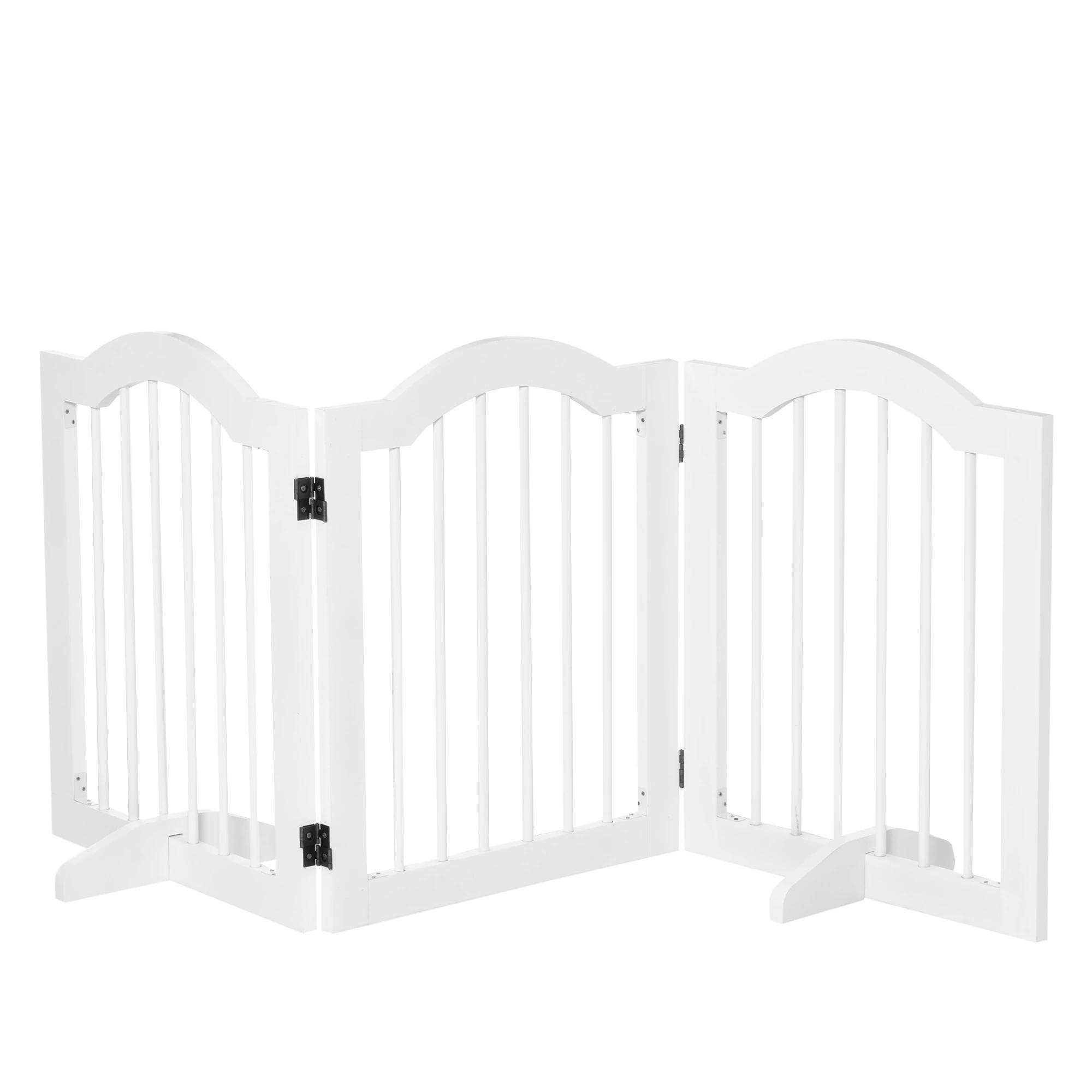 Barreira de Segurança Dobrável para Cães Pequenos Barreira de Proteção para Animais de Estimação com 3 Painéis e 2 Suportes para Portas Escadas Corredores 154,5x29,5x61 Branco