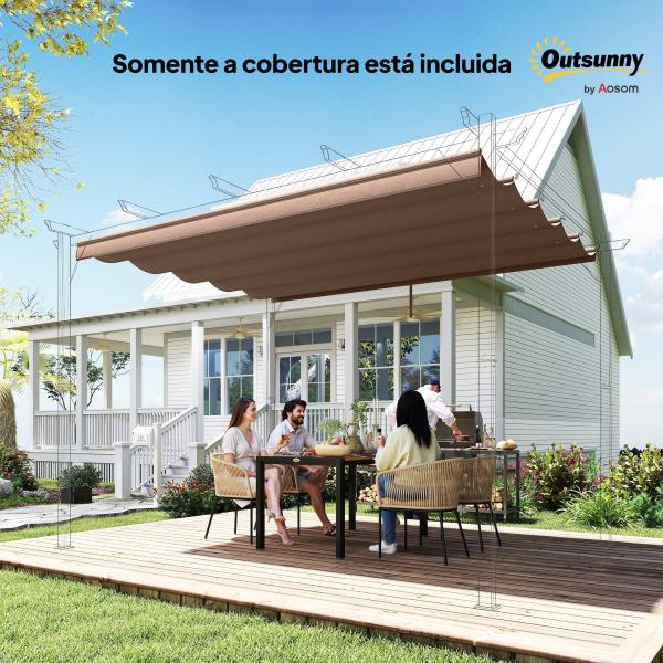 Cobertura para Pérgola 2,5x2,55cm Teto de Substituição Retrátil para Pérgola com 10 Orifícios de Drenagem Café