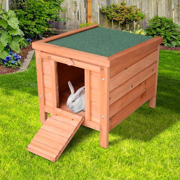 Coelheira de Madeira Exterior Coelheira para Roedores Animais de Estimação Pequenos com Teto Asfáltico e Rampa Antiderrapante 51x42x43cm Madeira