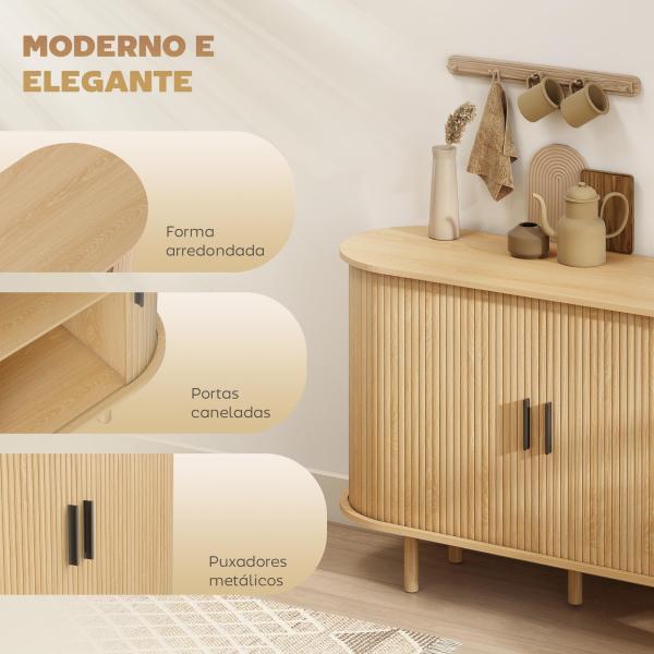 Aparador com Portas Tambor Deslizantes Design Moderno para Sala de Estar com 4 Compartimentos e Pés de Madeira 120x40x78 cm Carvalho