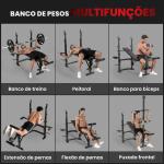 Banco de Musculação Multifuncional Inclinável Banco de Pesos com Suporte para Barra Ajustável Extensão de Pernas 106x155x202 cm Preto