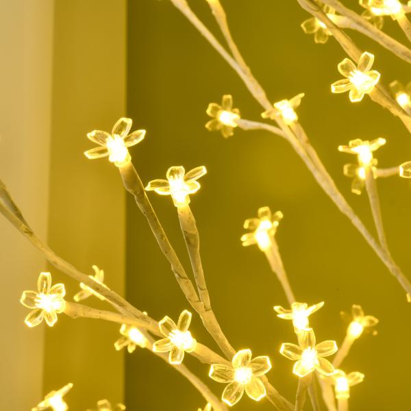 Árvore Cerejeira com 180 Luzes LED IP4 Banco Quente com Luz Ajustável em 3 Modos 21,5x21,5x180cm Branco