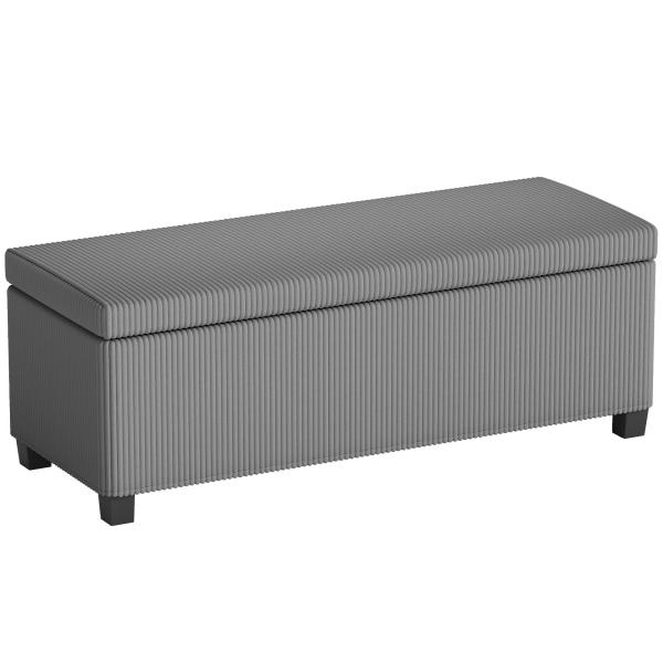 Banco de arrumação banco de fim de cama em veludo cotelê com tampa, para sala, quarto, entrada, 112 x 42 x 40 cm, cinza