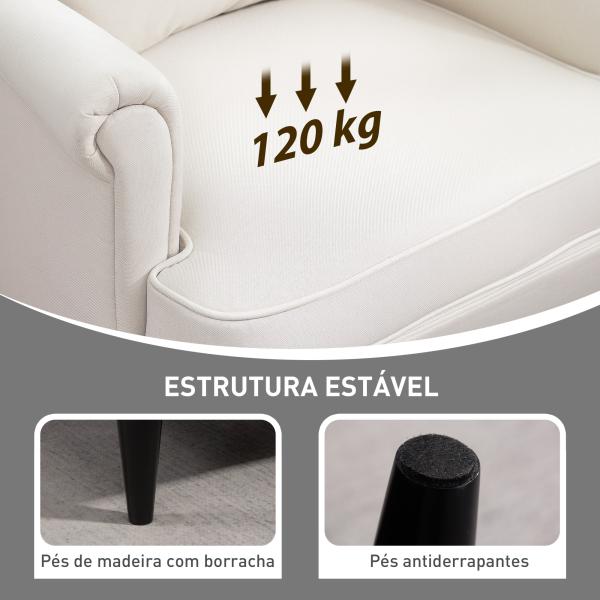 Poltrona com Apoio para Pés Poltrona de Leitura com Encosto Alto Capitonê e Pés de Madeira 75x83x104 cm Bege